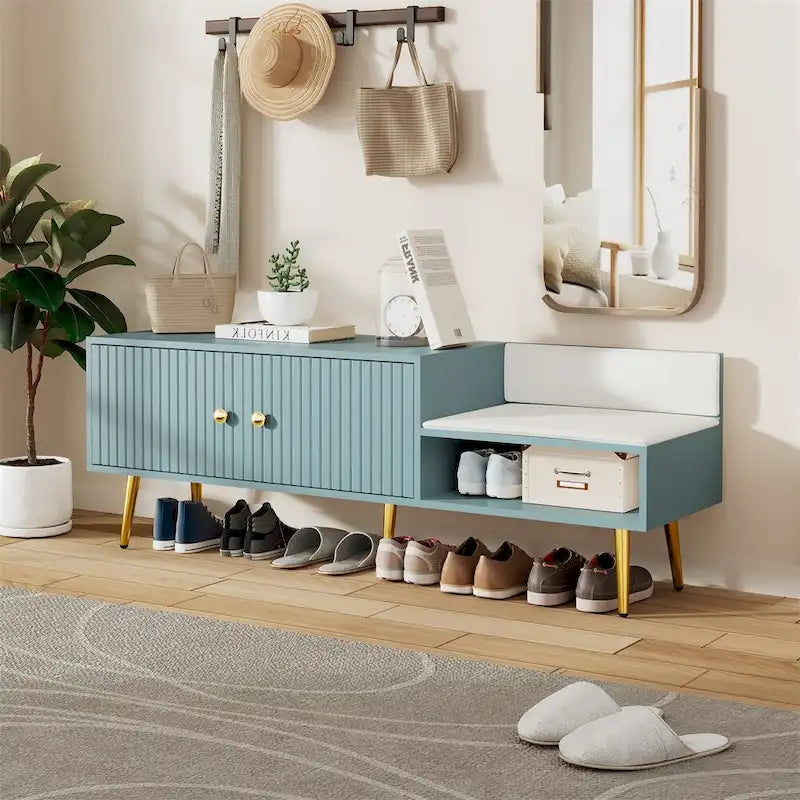 Panca Contenitore Portascarpe Imbottita Bianca / Azzurra / Blu Scuro / Grigia / Bianco Antico con Scomparto Nascosto, Posto Singolo