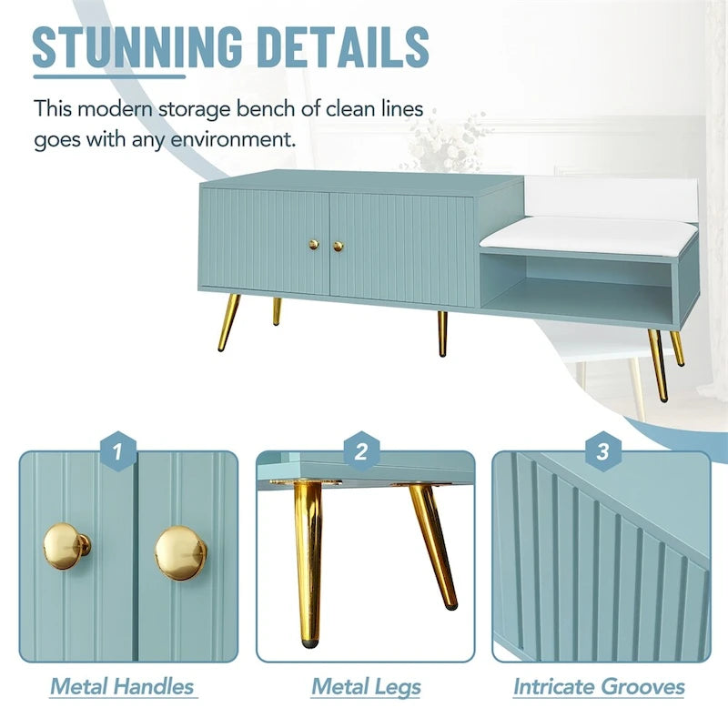 Panca Contenitore Portascarpe Imbottita Bianca / Azzurra / Blu Scuro / Grigia / Bianco Antico con Scomparto Nascosto, Posto Singolo