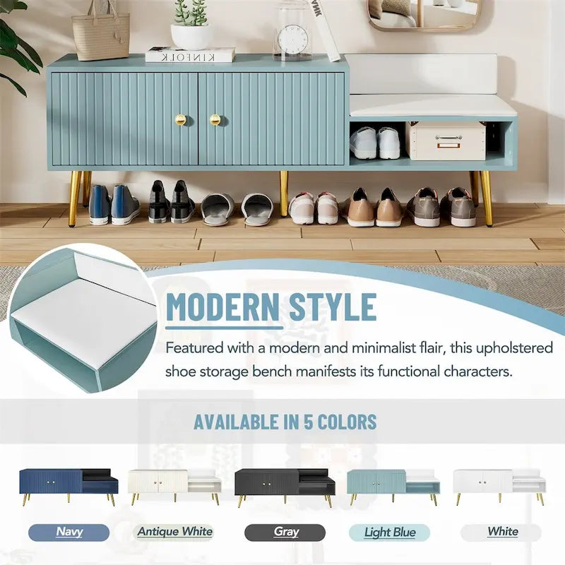 Panca Contenitore Portascarpe Imbottita Bianca / Azzurra / Blu Scuro / Grigia / Bianco Antico con Scomparto Nascosto, Posto Singolo