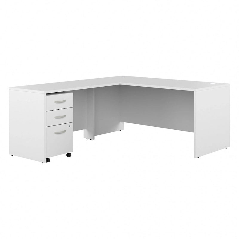 Scrivania per ufficio a L grigio tempesta/bianco con prolunga e schedario a 3 cassetti, 1 persona