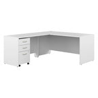 Scrivania per ufficio a L grigio tempesta/bianco con prolunga e schedario a 3 cassetti, 1 persona