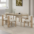 Set da pranzo 7 pezzi Beige+Marrone per 6 persone, sedie in tessuto e tavolo in legno di acacia