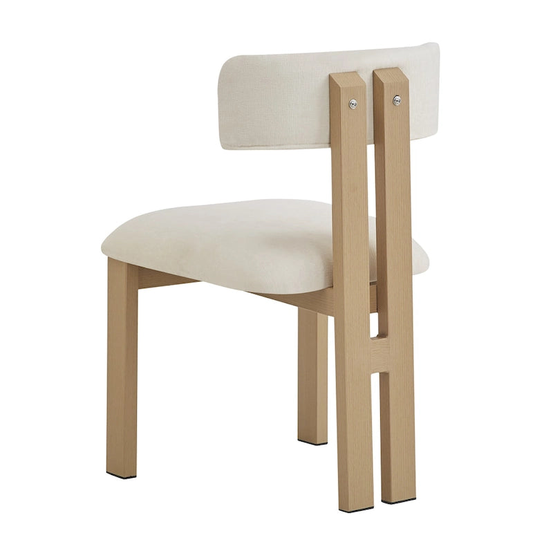 Set da pranzo 7 pezzi Beige+Marrone per 6 persone, sedie in tessuto e tavolo in legno di acacia