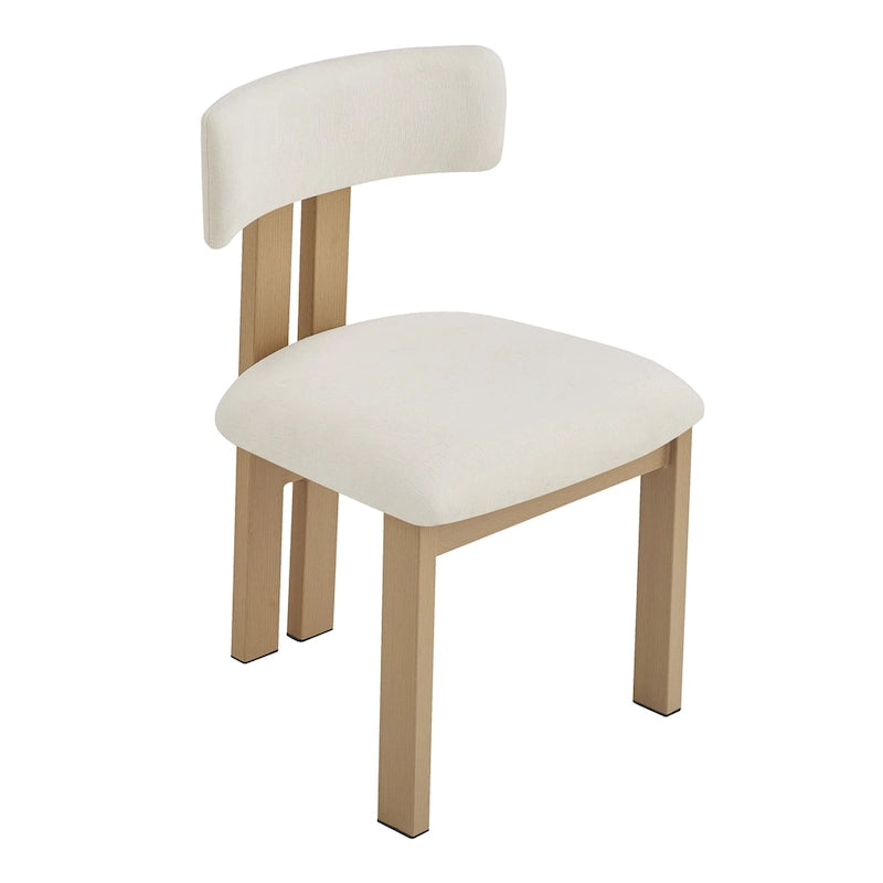 Set da pranzo 7 pezzi Beige+Marrone per 6 persone, sedie in tessuto e tavolo in legno di acacia