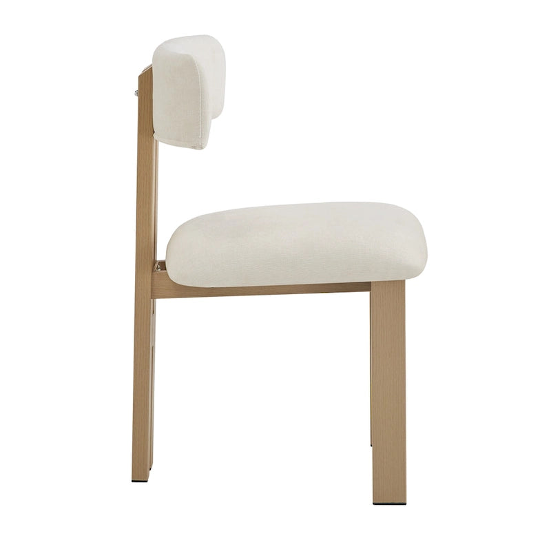 Set da pranzo 7 pezzi Beige+Marrone per 6 persone, sedie in tessuto e tavolo in legno di acacia
