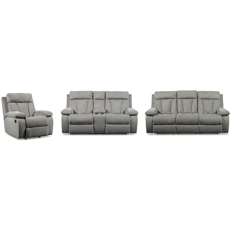Set reclinabile a 3 pezzi grigio chiaro (divano + divanetto a due posti + poltrona reclinabile a dondolo)