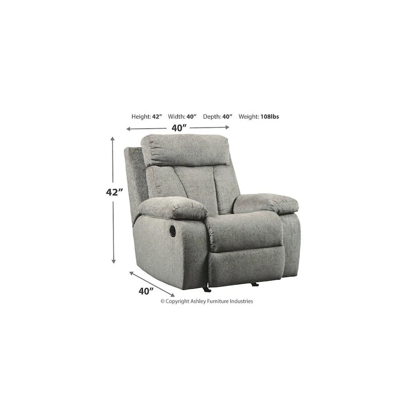 Set reclinabile a 3 pezzi grigio chiaro (divano + divanetto a due posti + poltrona reclinabile a dondolo)