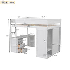 Letto a soppalco grigio full size con scrivania, armadio e cassetti, 1 persona