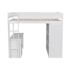 Letto a soppalco grigio full size con scrivania, armadio e cassetti, 1 persona