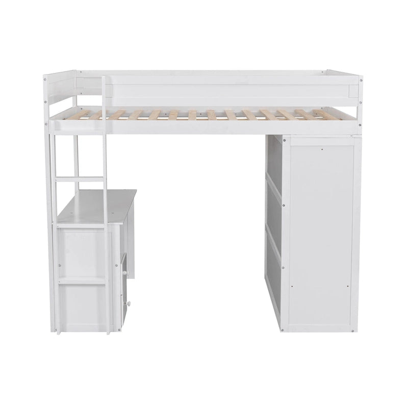 Letto a soppalco grigio full size con scrivania, armadio e cassetti, 1 persona
