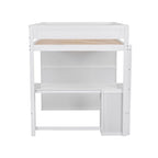 Letto a soppalco grigio full size con scrivania, armadio e cassetti, 1 persona