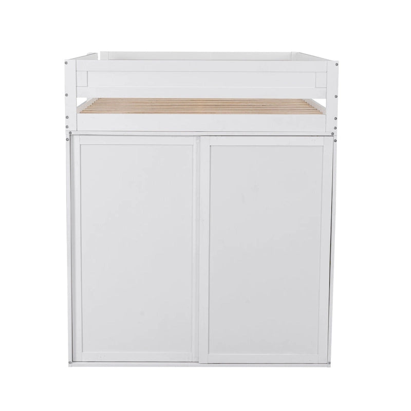 Letto a soppalco grigio full size con scrivania, armadio e cassetti, 1 persona