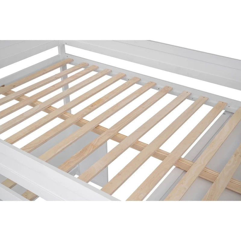 Letto a soppalco grigio full size con scrivania, armadio e cassetti, 1 persona