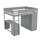 Letto a soppalco grigio full size con scrivania, armadio e cassetti, 1 persona