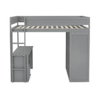 Letto a soppalco grigio full size con scrivania, armadio e cassetti, 1 persona