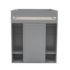Letto a soppalco grigio full size con scrivania, armadio e cassetti, 1 persona