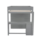 Letto a soppalco grigio full size con scrivania, armadio e cassetti, 1 persona