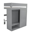 Letto a soppalco grigio full size con scrivania, armadio e cassetti, 1 persona