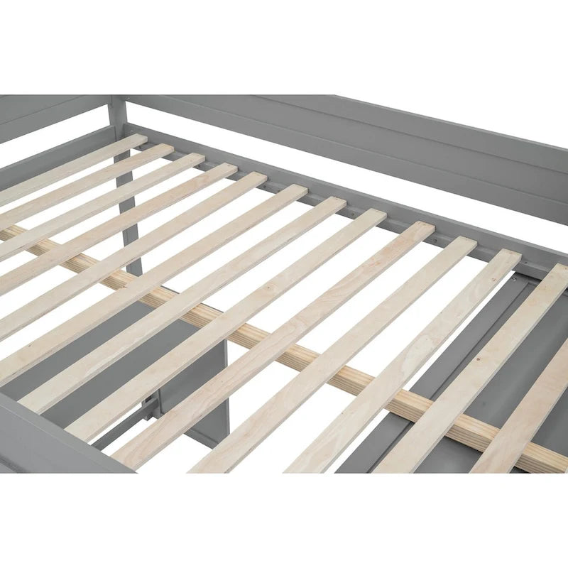 Letto a soppalco grigio full size con scrivania, armadio e cassetti, 1 persona