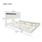 Letto matrimoniale Queen bianco lucido con illuminazione a LED e 2 comodini, per 1-2 persone