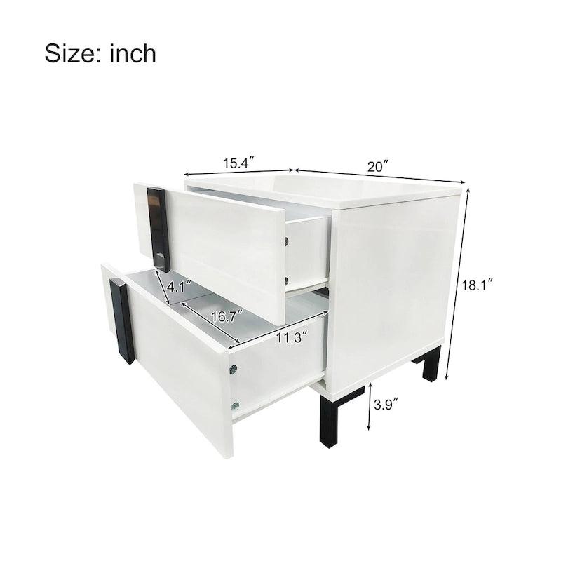 Letto matrimoniale Queen bianco lucido con illuminazione a LED e 2 comodini, per 1-2 persone