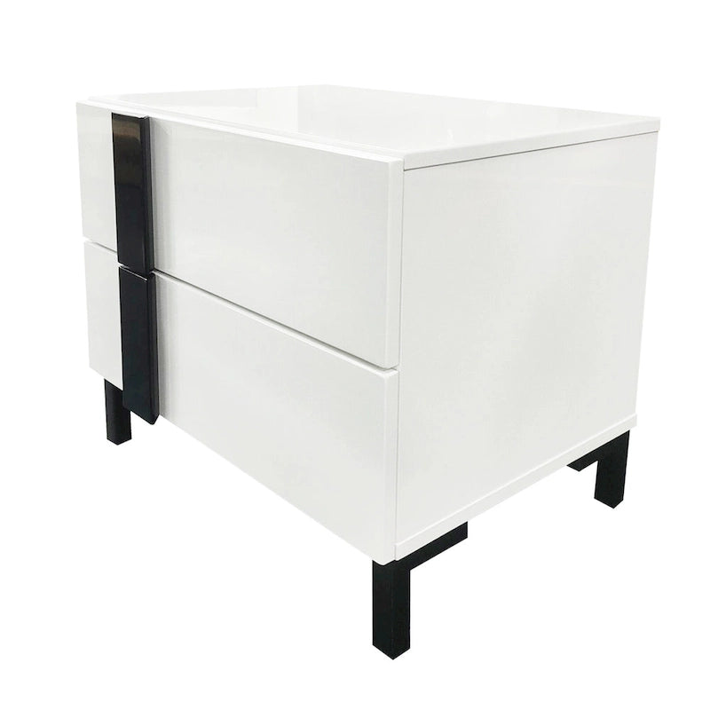 Letto matrimoniale Queen bianco lucido con illuminazione a LED e 2 comodini, per 1-2 persone