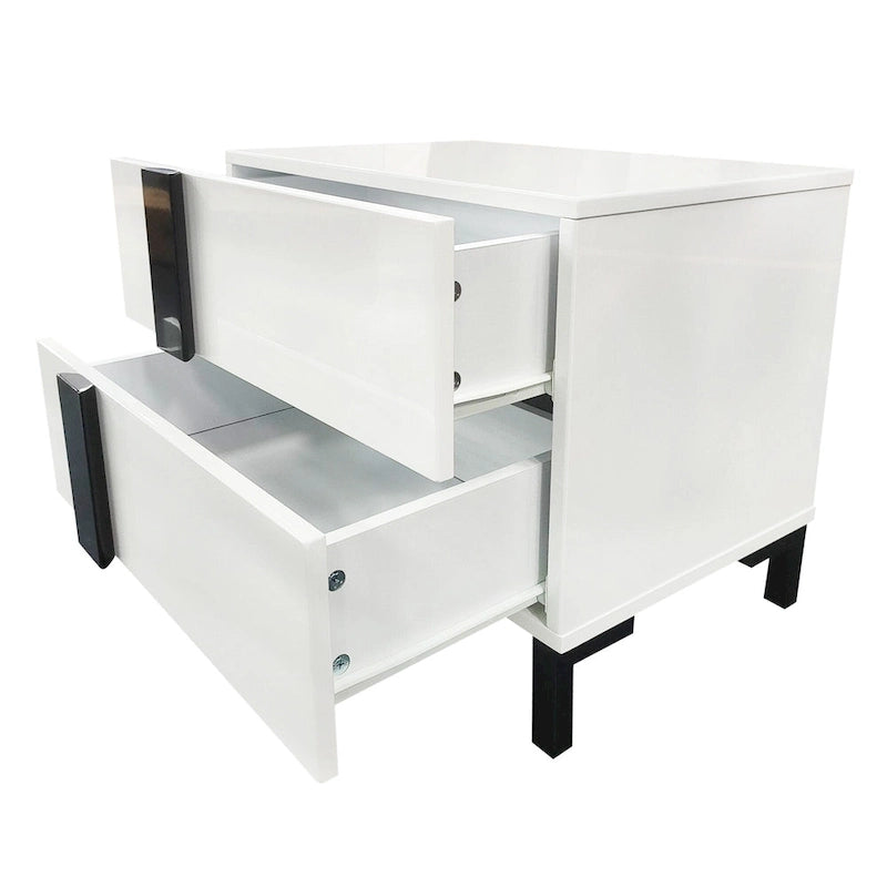 Letto matrimoniale Queen bianco lucido con illuminazione a LED e 2 comodini, per 1-2 persone