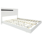 Letto matrimoniale Queen bianco lucido con illuminazione a LED e 2 comodini, per 1-2 persone