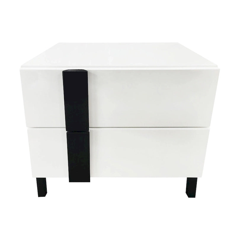 Letto matrimoniale Queen bianco lucido con illuminazione a LED e 2 comodini, per 1-2 persone