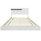 Letto matrimoniale Queen bianco lucido con illuminazione a LED e 2 comodini, per 1-2 persone