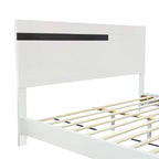 Letto matrimoniale Queen bianco lucido con illuminazione a LED e 2 comodini, per 1-2 persone