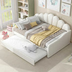 Daybed in Velluto Rosa, Dimensioni Matrimoniali, con Letto Estraibile, Schienale a Conchiglia, 2 Posti Letto