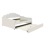 Daybed in Velluto Rosa, Dimensioni Matrimoniali, con Letto Estraibile, Schienale a Conchiglia, 2 Posti Letto