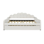 Daybed in Velluto Rosa, Dimensioni Matrimoniali, con Letto Estraibile, Schienale a Conchiglia, 2 Posti Letto