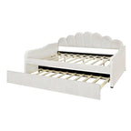 Daybed in Velluto Rosa, Dimensioni Matrimoniali, con Letto Estraibile, Schienale a Conchiglia, 2 Posti Letto