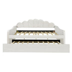 Daybed in Velluto Rosa, Dimensioni Matrimoniali, con Letto Estraibile, Schienale a Conchiglia, 2 Posti Letto