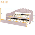 Daybed in Velluto Rosa, Dimensioni Matrimoniali, con Letto Estraibile, Schienale a Conchiglia, 2 Posti Letto
