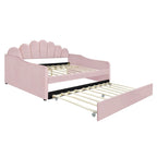 Daybed in Velluto Rosa, Dimensioni Matrimoniali, con Letto Estraibile, Schienale a Conchiglia, 2 Posti Letto