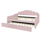 Daybed in Velluto Rosa, Dimensioni Matrimoniali, con Letto Estraibile, Schienale a Conchiglia, 2 Posti Letto