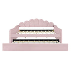 Daybed in Velluto Rosa, Dimensioni Matrimoniali, con Letto Estraibile, Schienale a Conchiglia, 2 Posti Letto