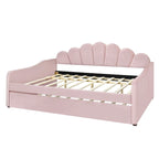 Daybed in Velluto Rosa, Dimensioni Matrimoniali, con Letto Estraibile, Schienale a Conchiglia, 2 Posti Letto