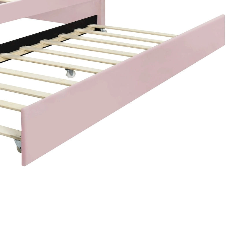 Daybed in Velluto Rosa, Dimensioni Matrimoniali, con Letto Estraibile, Schienale a Conchiglia, 2 Posti Letto