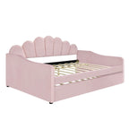 Daybed in Velluto Rosa, Dimensioni Matrimoniali, con Letto Estraibile, Schienale a Conchiglia, 2 Posti Letto