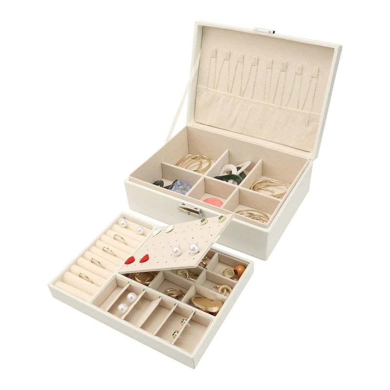 Portagioie a 2 strati in pelle PU grigio/bianco/nero/rosa con cassetto, per 1 persona