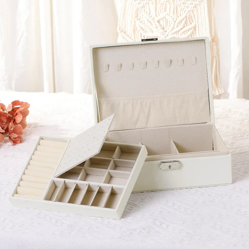 Portagioie a 2 strati in pelle PU grigio/bianco/nero/rosa con cassetto, per 1 persona