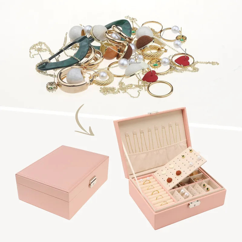 Portagioie a 2 strati in pelle PU grigio/bianco/nero/rosa con cassetto, per 1 persona