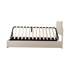 Letto a piattaforma singolo imbottito beige/grigio con contenitore a sollevamento idraulico