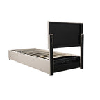 Letto a piattaforma singolo imbottito beige/grigio con contenitore a sollevamento idraulico