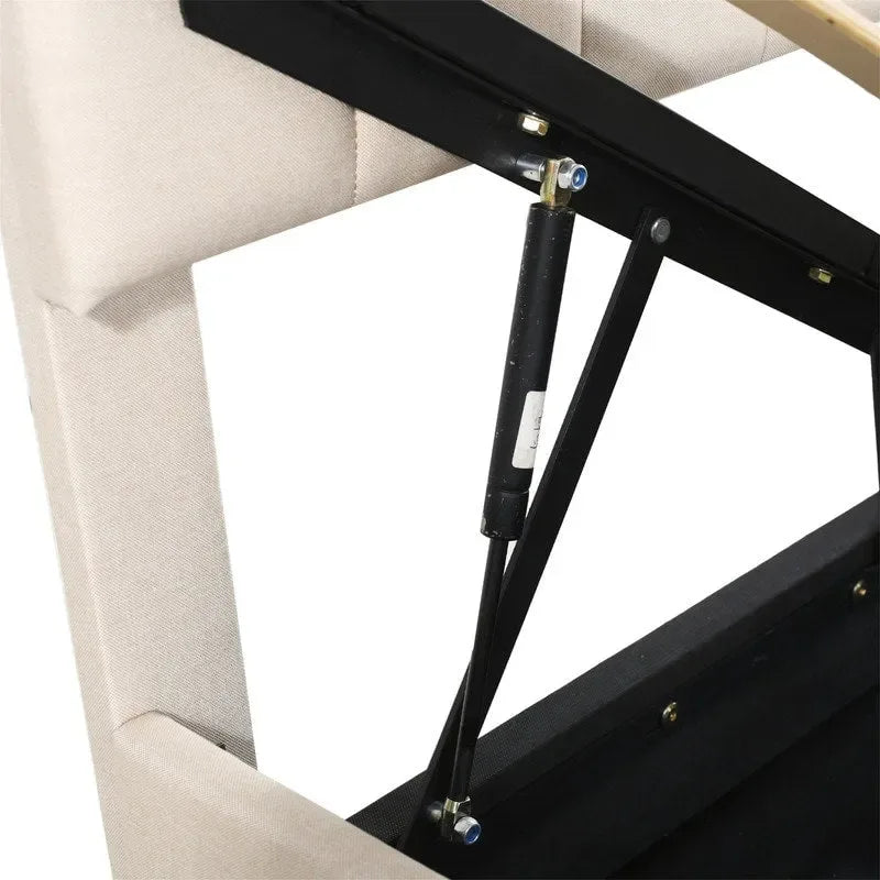 Letto a piattaforma singolo imbottito beige/grigio con contenitore a sollevamento idraulico