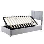Letto a piattaforma singolo imbottito beige/grigio con contenitore a sollevamento idraulico